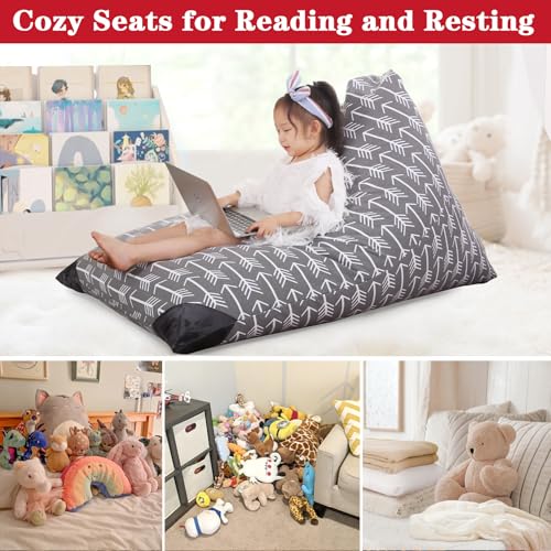 Jorbest Stuffed Animal Storage Bean Bag Chair for Kids and Adults, Stuffed Animal Bean Bag, Premium Canvas Stuffie Seat - COVER ONLY (Grey with White Arrows 200 L/52 Gal) - Thumbnail 6