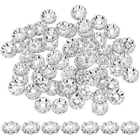 JIYIN Rhinestone Beads for Pens Making, 100 Pcs 12mm Bulk Beadable Spacer Beads Rhinestone Beads Glitter Wave Diamond Crystal Beads for DIY Pens Bracelet Jewelry Making Craft Supplies(Style1) Cover