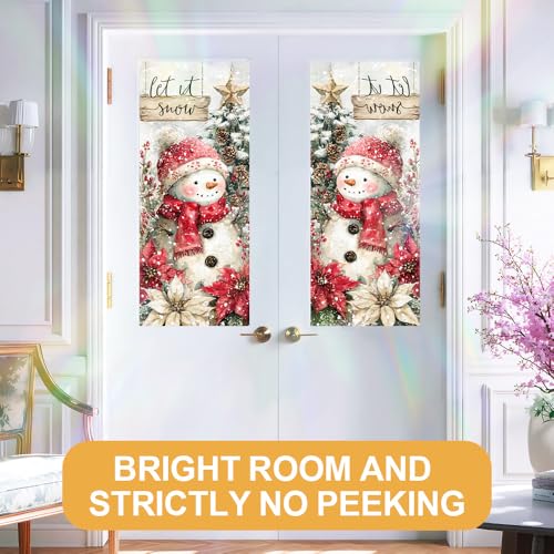 Image of Farmhouse Snowman Poinsettia Window Film 17.32x39.37in Cling