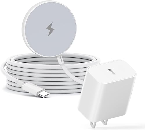 Cargador inalámbrico magnético de 6 pies, 15 W rápido para cargador Mag-Safe con bloque de carga rápida USB C para Apple iPhone 16 Pro Max/16 Pro/16