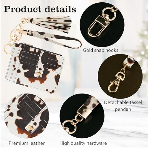 Image of KNGITRYI Small Wristlet Wallets for Women RFID Credit Card Holder Wallet Keychain Wristlet Wallet Credit Card Wallets for Women (Cow)