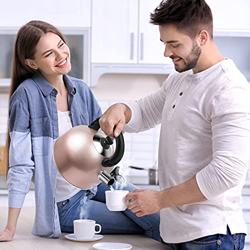Whistling Tea Kettle Teapot - 3.4 Quart Stainless Steel Tea Kettle For Stove Tops With 5 Layers Bottom, Tea Kettle With Folding And Heat-Insulating Handle, Available To Multiple Stoves - Rose Gold #TOP6
