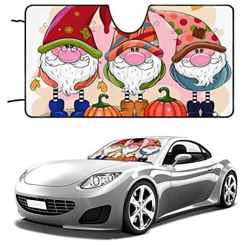 Cute Cartoon Gnomes Car Windshield Sun Shades Harvest Pumpkins Folding Block Sun Visor for Car Keep Your Vehicle Cool UV Reflector for Car Truck Or SUV 51"x28" Cover