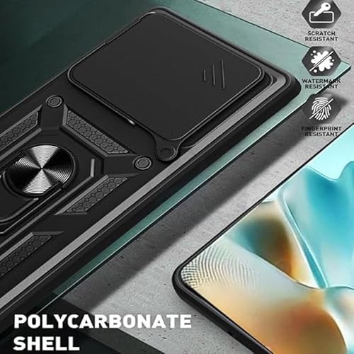 Image of SPAZY CASE Motorola Edge 60 Fusion Back Cover | Heavy Duty Hybrid Case with 360 Degree Rotating Finger Ring Holder + Slider Shutter Camera Protection Case for Motorola Edge 60 Fusion - Black