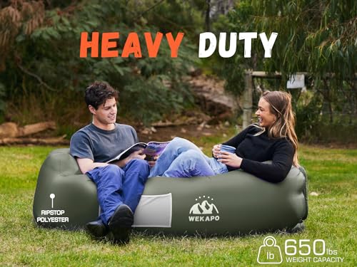 Image of WEKAPO Inflatable Sun Lounger, Air Sofa, Hammock, Portable, Waterproof and Leak-Proof, Ideal for Backyard, Beach, Travel, Camping, Picnics and Music Festivals