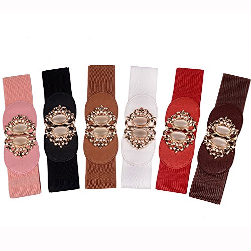 Women's Elastic Stretch Waist Belts with Stone for Dress 2.3" Width (Black)4