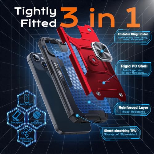 Image of Anqrp Heavy Duty Case for iPhone 13 Mini Case with Enhanced Ring Holder Grip Stand, Military Grade Shockproof Rugged Drop Protective Silicone Hard Slim iPhone 13 Mini Phone Case Cover,Corail Red