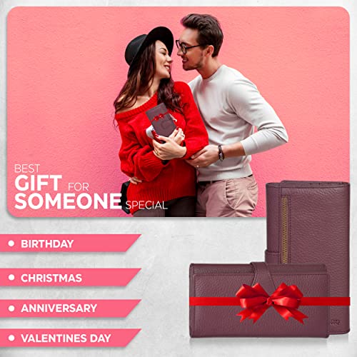 Image of Real Leather Women Wallet Leather with RFID Blocking -Trifold Card Holder Designer Ladies Clutch with ID Window Wallets