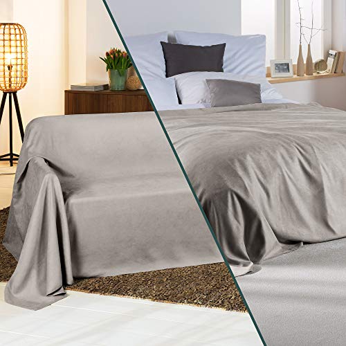 Beautissu Tagesdecke 210x280 cm Überwurfdecken für Sofa Romantica Wildleder-Optik Überwurf Bettabdeckung Tagesdecken Bettüberwurf & Sofaüberwurf Decke Sofa Überwurfdecke Bett Tagesdecke Grau Hell