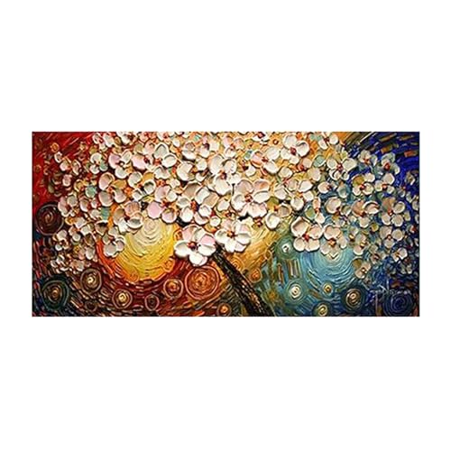 Peinture À l'huile sur Toile Peinte À La Main | Tableau Peinture au couteau 3D floral Fleurs moderne abstrait Decoration Murale, Chambre Salon Art...