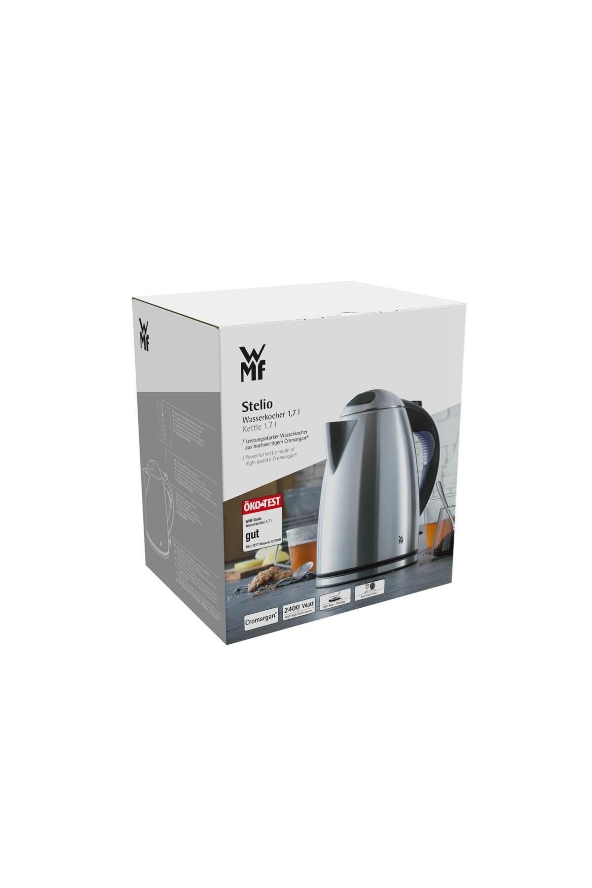 WMF Stelio Bollitore in acciaio inossidabile, 1,7l, con filtro, 2400W, wireless, indicatore livello acqua illuminato, filtro acqua calce, cromargan opaco
