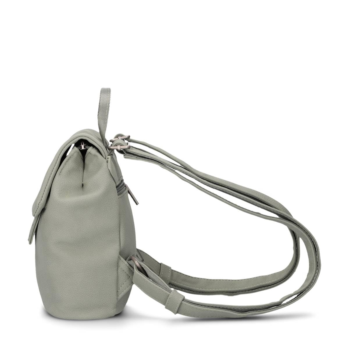 Zwei Kleiner Damenrucksack Mademoiselle.M MR45 Mini-Rucksack 2 Liter klassisch-eleganter Daypack mit Magnet-Verschlussklappe, Reißverschlussfach am Rücken & Schlüsselring (sage)