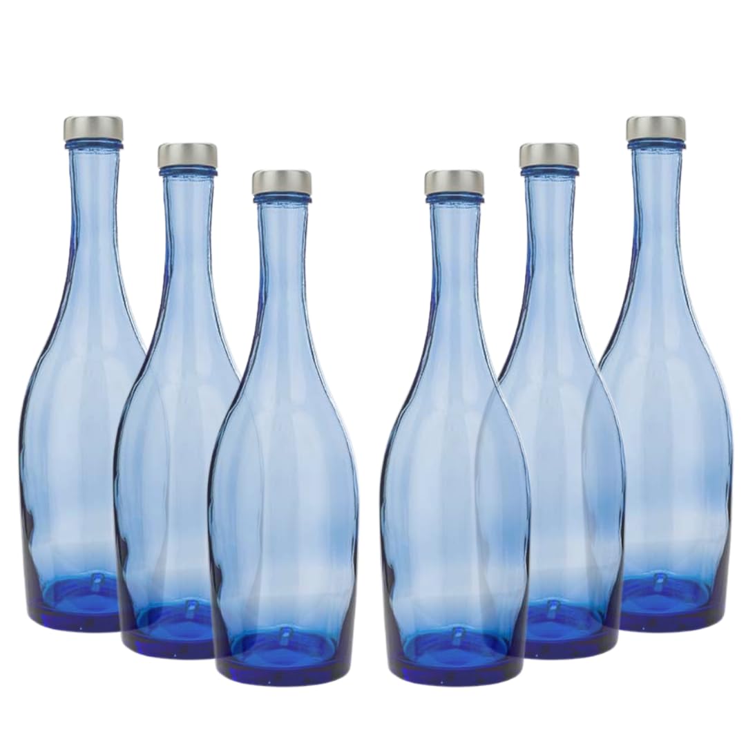 Lot de 6 bouteilles en verre bleu 750 ml avec bouchon à boule