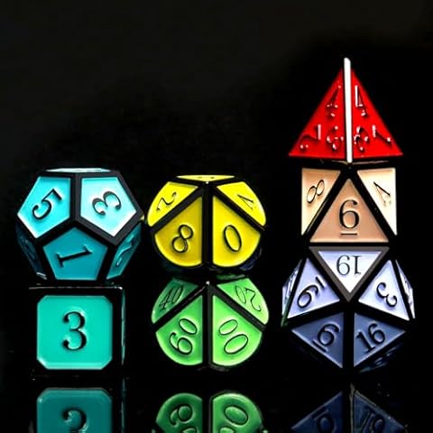 Haxtec Metal DND Dice Set 7PCS Macaroon Rainbow Metal D&D Dice Set with Leather Dice Bag Metal Polyhedral Dice for Dungeons and Dragons TTRPG Dice Cover
