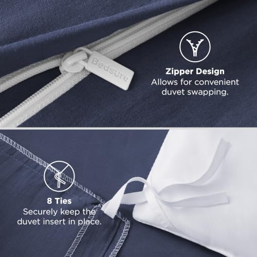 Image of Bedsure Prewashed Twin /Twin XL Duvet Cover, Cotton-Like Bedding Set, Navy | Ultra Soft, Relaxed Texture, Twin XL Breathable Comfort, Hidden Zipper, 8 Corner Ties, Easy Care, OEKO-TEX, Year-Round Use