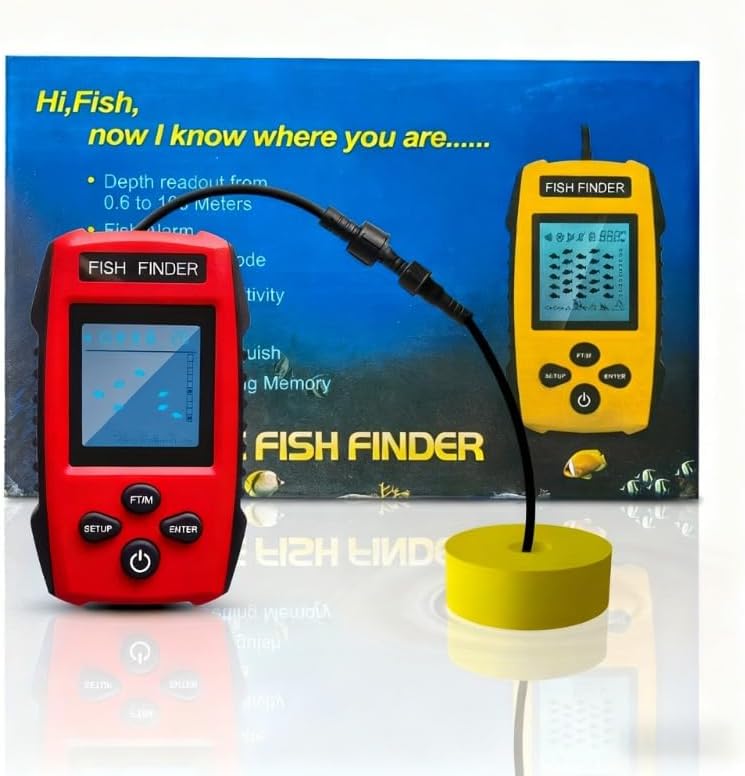Kayak Portable Fish Depth Finder Water Handheld Fish Finder Sonar Castable Kayak Boat Fishfinder Transducer Fishing LCD Display