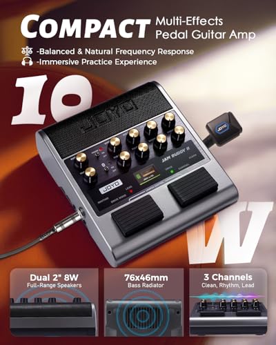 JOYO - Amplificador combinado de guitarra de 10 W portátil con pedal multiefectos – 14 modelos de amplificador, 3 bandas, 36 ritmos & Looper, grabación OTG, Bluetooth (Jam Buddy II, Gris) - imagen 2