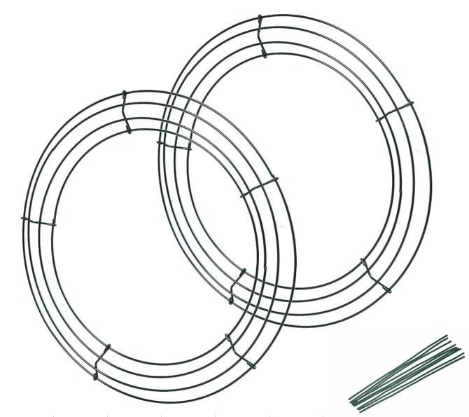 ZUDAY 2 Pieces 14 inch Metal Wire Wreath Form with 10 Pieces Tie Frame Dark Green Ring for Fall Festival and Halloween Decoration Door