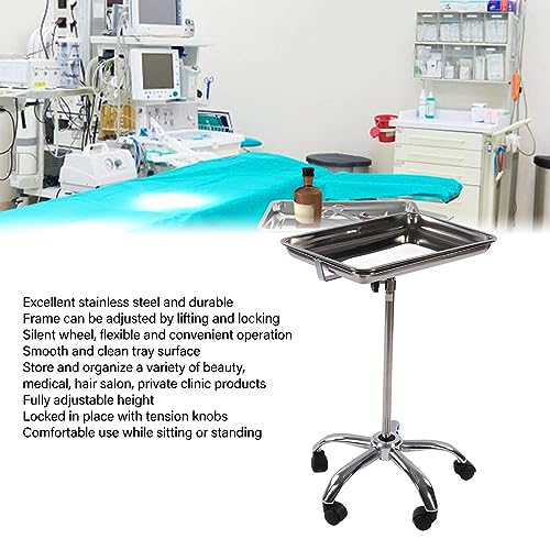 Salon-Tablett auf Rädern, Edelstahl-Tattoo-Tablett-Rollwagen, Höhenverstellbares Dental-Tablett, Medizinisches Tablett auf Rädern, für Medizin, Friseur, Tätowieren, Spa, Salon