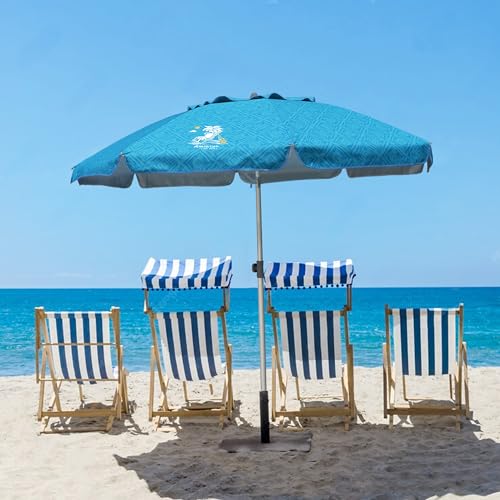 Image of AMMSUN 7ft Heavy Duty High Wind Beach Umbrella with Sand Anchor & Tilt Sun Shelter UPF 50+ Protection Outdoor Sunshade Umbrellas Carry Bag for Patio Garden Pool Backyard Teal