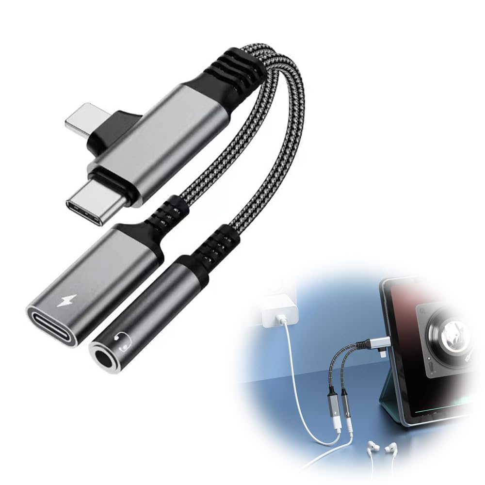 Azonee Upgrade 2-in-2 Lightning & USB-C to 3.5mm Headphone & Charger Adapter, Hi-Fi Audio Splitter for iPhone 16/15/14 & for Samsung, MFi Certified, Portable & Durable