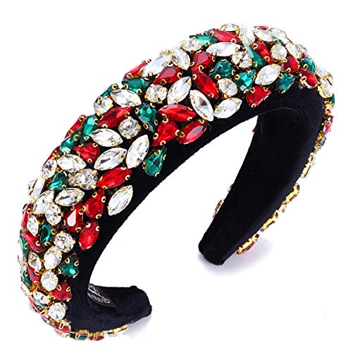 Rhinestone Padded Headband for Women Bejeweled Velvet Hairband Statement Crystal Hair Accessories (Colorful C)