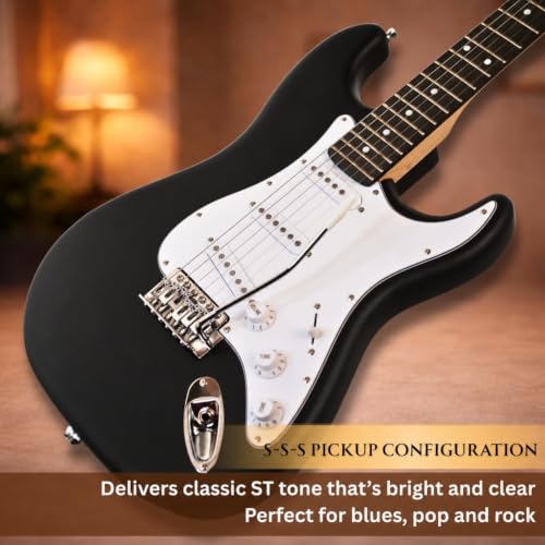 Image of Henrix ST- 6 String Strat Style Electric Guitar - VARIATION (Matt Black, ST Electric Guitar)
