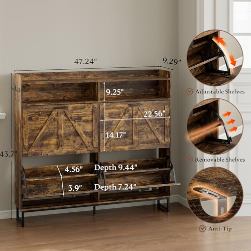 Image of BORNOON Shoe Cabinet with 4 Flip Drawers Narrow Shoe Storage Cabinet Organizer Wooden Freestanding Shoe Rack Hidden Slim Shoes Storage Cabinet for Entryway, Hallway, Living Room, Bedroom