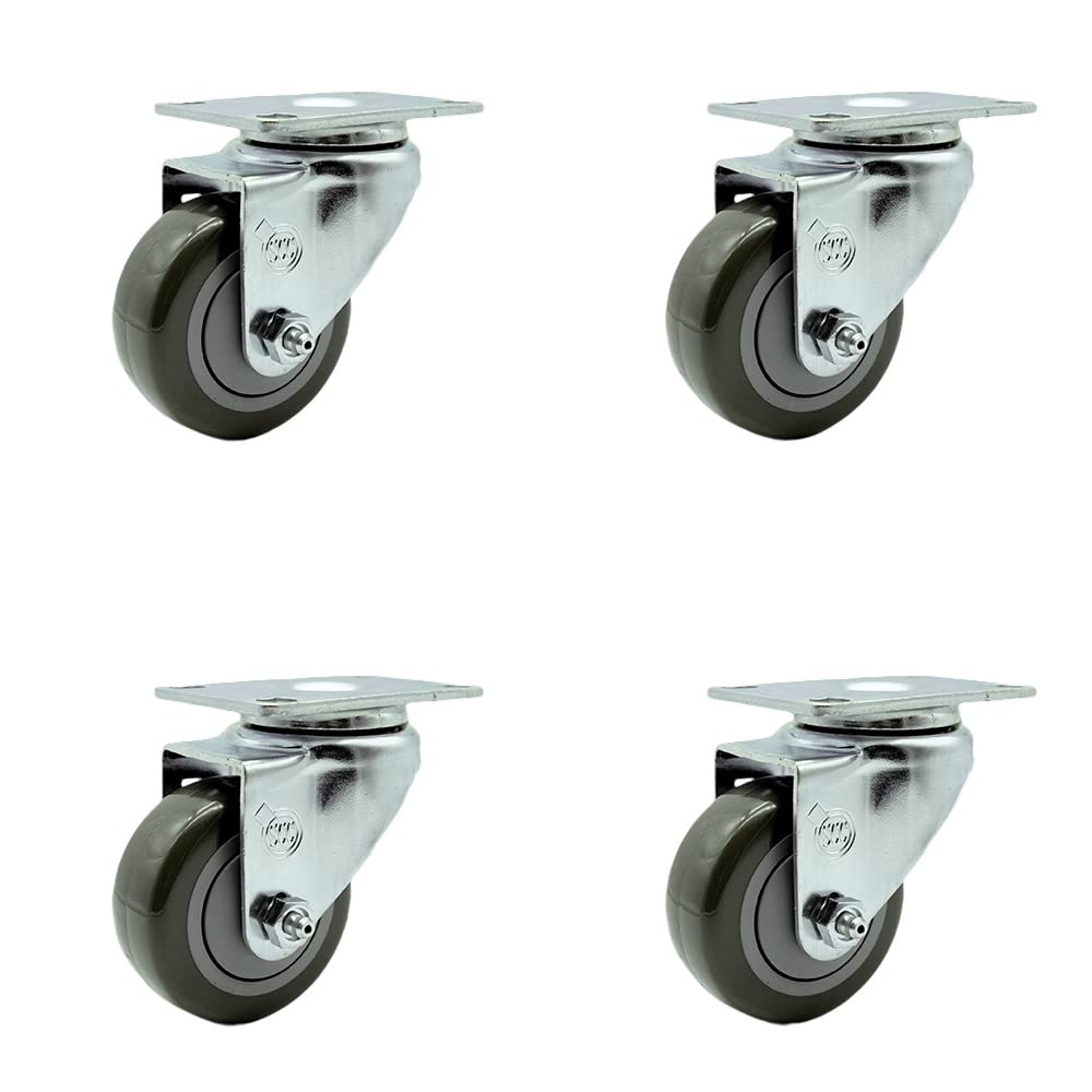 Polyurethane Swivel Top Plate Caster Set of 4 with 3 Inch Gray Wheels - Includes 4 Swivel - 1200 lbs. Total Capacity - Service Caster Brand
