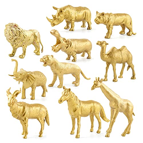 12/10PCS Figurine di Animali in Plastica Dorata