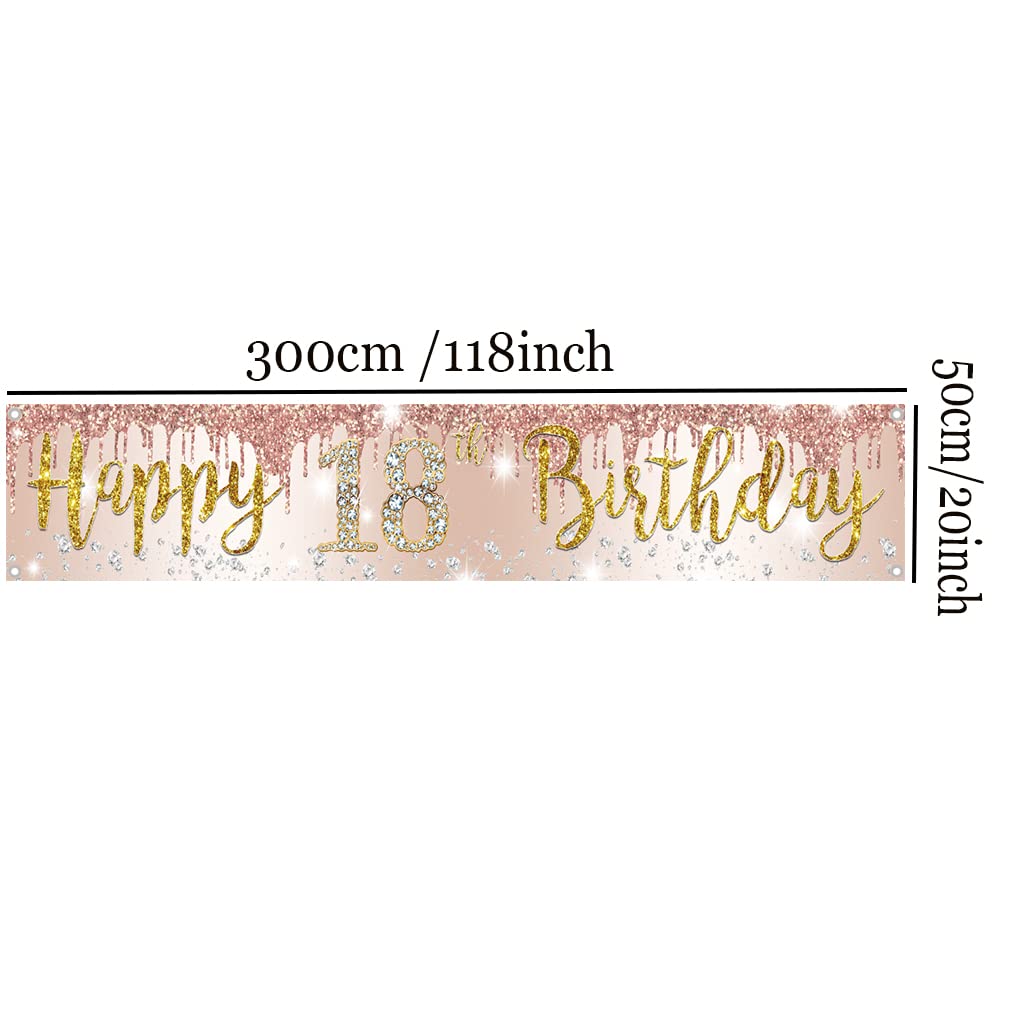 DPKOW Oro Rosa 18 Anni Compleanno Decorazione Ragazza, Oro Rosa Porta Sfondo Striscione per Ragazza 18 Anni Compleanno Addobbi per Parete Tavolo Giardino Decorazione, 185 x 90 cm