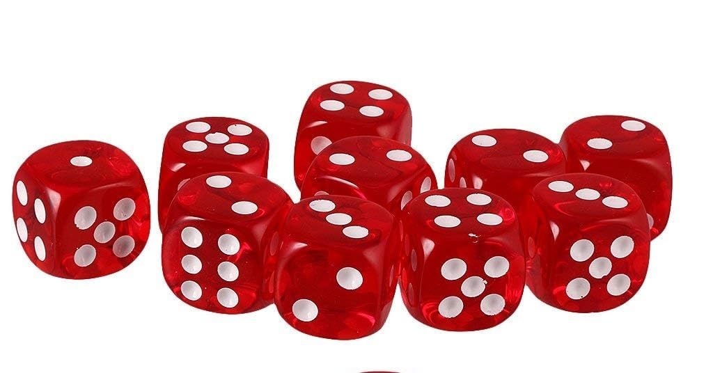 KRAFTMASTERS®Pack of 10 Red Six Sided D6 Dice for Playing Board Game Favours 16MM Small 6 Sided Acrylic Dice for Board Game or Teaching Math Muliti Colors 4