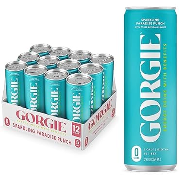 AMAZON - GORGIE Sugar Free Natural Energy Drinks, Sparkling Paradise Punch (12 Pack) – Healthy Energy Drinks – Natural Coffee Replacement with Green Tea Caffeine and Biotin – 150mg Caffeine, Vegan, & Low Calorie