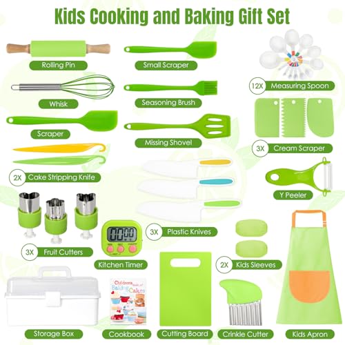 37PCS Kids Cooking Sets Real, Junior Chef Cooking and Baking Set, Toddler Knife Set with Storage Case Timer Kid Safe Knives Cutting Board, Montessori Kitchen Toys Birthday Gifts for Girls Boys — view 2