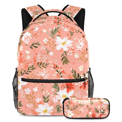 Ensemble 2 sacs d'école motif floral rouge et multicolore pour étudiants de tous âges