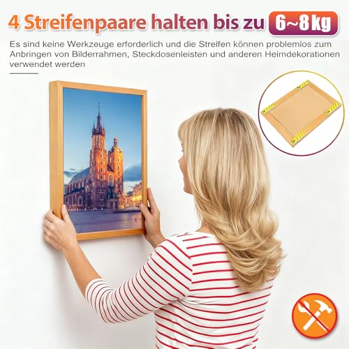 FLOWERUN 20 Paar Bildaufhänger Klettband Selbstklebend, Bilderhaken Selbstklebend, Klebenagel für Bilderrahmen und Fotos, Bild Aufhängen Ohne Bohren, Maximale 8 kg