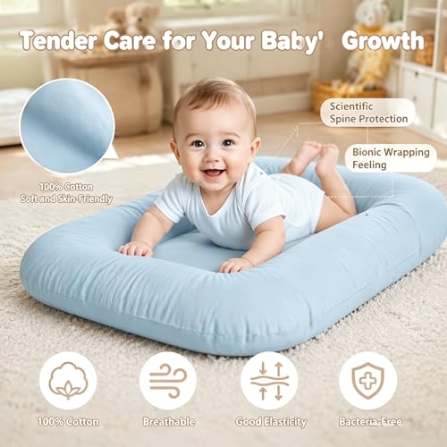 Image of Baby Lounger 0-24 Months Newborn Infant Cotton Floor Seats Support Cushion (Blue) | baby shower gifts
