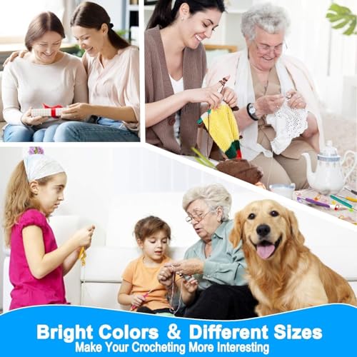Image of Dodhar Crochet Kit for Beginners with Yarn - Complete Learn to Crochet Starter Kit for Kids Ages 8-12, Ergonomic Soft Grip Hooks, Accessories & Blue Flower Storage Bag (Color Hook kiT1)
