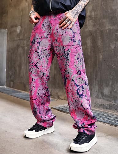 Men Jacquard Weave Denim Jeans Loose Wide Leg Pants4