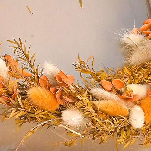 Image of Cortina Artificial Wall Flower Circle Bouquet | Aesthetic Room Decor, Home Decor, Living Room Decor & Bedroom Decor | Great for Christmas Gifting - Orange - 15x2x40 CM