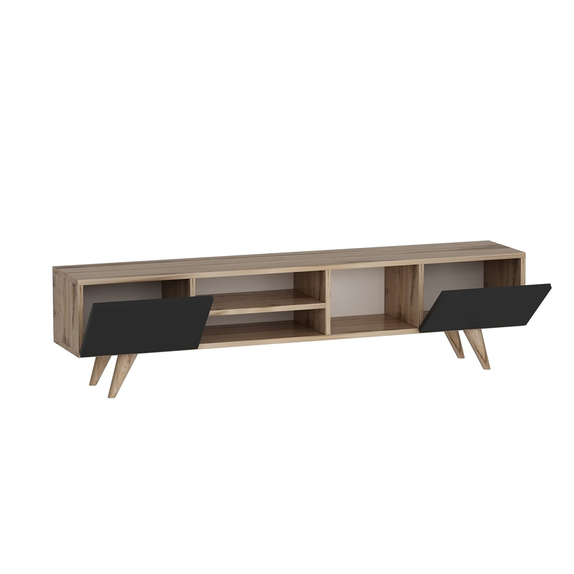 [en.casa] Mobile Porta TV (AxLxP) 40 x 160 x 31 cm Consolle Basso Contenitore con Scomparti Aperti e Chiusi con Ante a Ribalta - Rovere/Nero