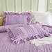 WONGS BEDDING Purple Comforter Set King,3 Pieces Ruffle Farmhouse Shabby Chic Comforter for King Bed,Soft Textured Boho Bedding Set with 1 Ruffle Comforter,2 Tufted Pillowcases 104
