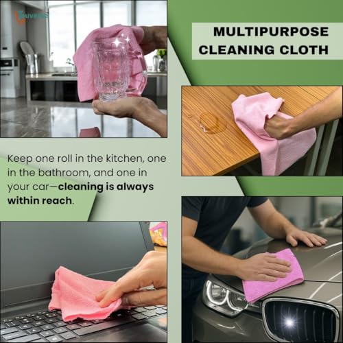 Image of Microfiber Cleaning Cloth Roll 20Pcs | Reusable Kitchen Cleaning Clothes 25x25cm | 4000 Times Washable | Ultra Absorbent Microfiber Cloth Roll for Kitchen, Car, Glass & Home Cleaning (Pink)