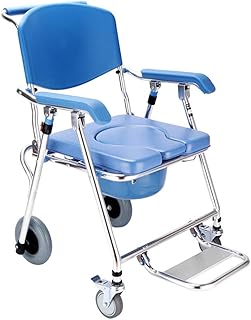 LLT Aseo Silla Silla Wc Práctica Athroom Sillas de Ruedas con la Rueda Trasera de 8 Pulgadas, Plegable Edside la Cómoda Del Móvil Silla Del Asiento de Ducha, con un Clic Del Marco de Aluminio Plegabl