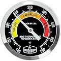 Midwest Hearth BBQ Smoker Thermometer for Barbecue Grill, Pit, Barrel 3" Dial (4" Stem Length, Black Dial)