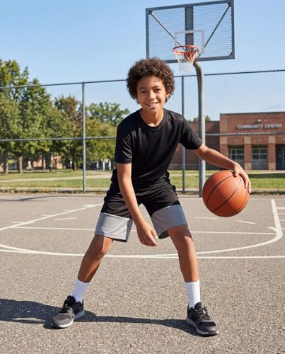 Image of Real Essentials 5 Pack: Boys' Dry Fit Basketball Shorts for Youth Kids Teens - Athletic Running Soccer Sports with Pockets