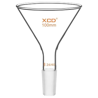 XCD Borosilicate Glass Short Stem Powder Filter Funnel with 100 mm Top Outer Dimension and 24/40 Inner Joint