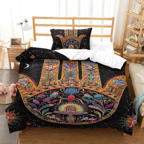 Housse de couette 135x200 Main de Hamza parure de lit microfibre douce avec fermeture éclair zip