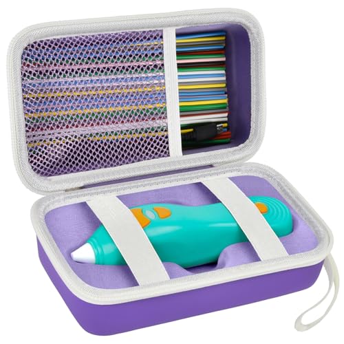 Image of ANKHOH 3D Pen for Kids Case, for 3Doodler Start+ Essentials, Purple | Portable hard EVA storage case with custom-fit base, mesh pocket and wrist strap for school and travel; case only
