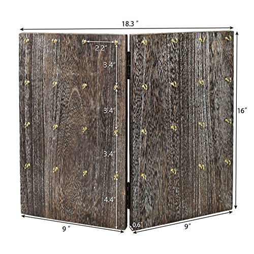 Mooca Wooden Foldable Panel Jewelry Display Stand, With 32 Hooks For Store, Earring Card & Keychain Display, Coffee Color, Unfolded Size:18.3" W X 0.6" D X 16" H #TOP1